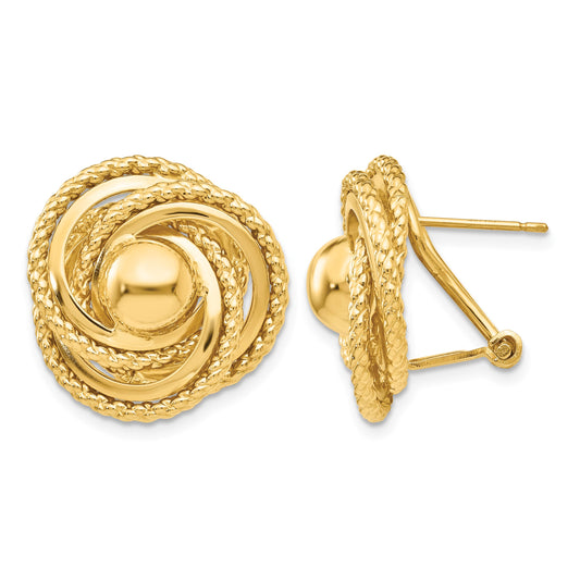 14k Polished and Twisted Fancy Omega Back Post Earrings