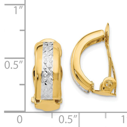 14k and White Rhodium 6x17mm Diamond-cut Half Hoop Omega Back Non-pierced Earrings