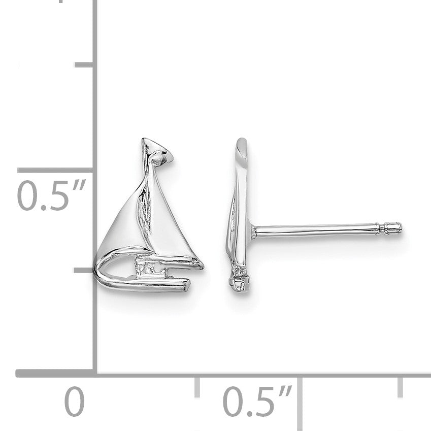 14K White Gold Mini Sailboat Post Earrings