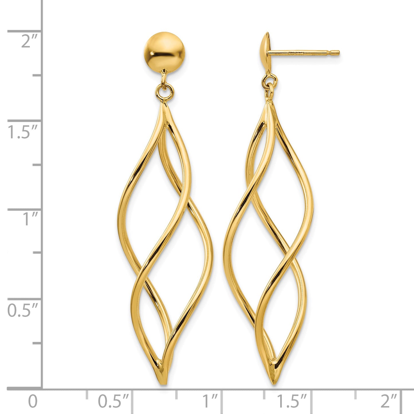 14k Curved Tube Swirl Dangle Post Earrings
