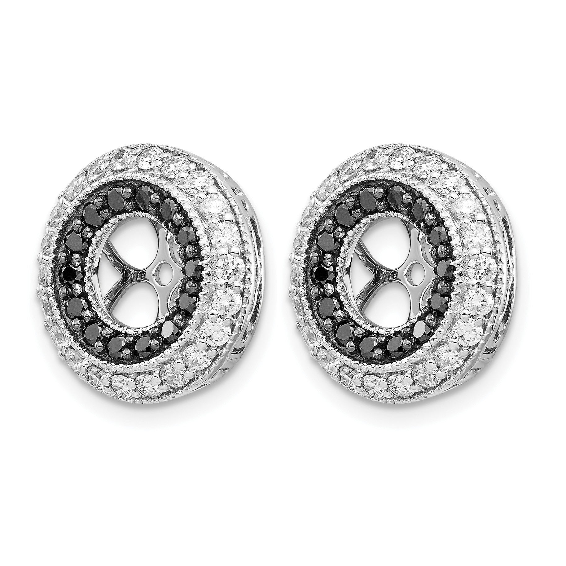 14k White Gold 1 carat Black and White Diamond Double Circle Earring Jackets