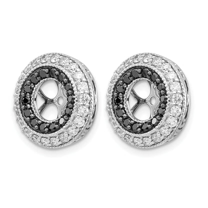14k White Gold 1 carat Black and White Diamond Double Circle Earring Jackets