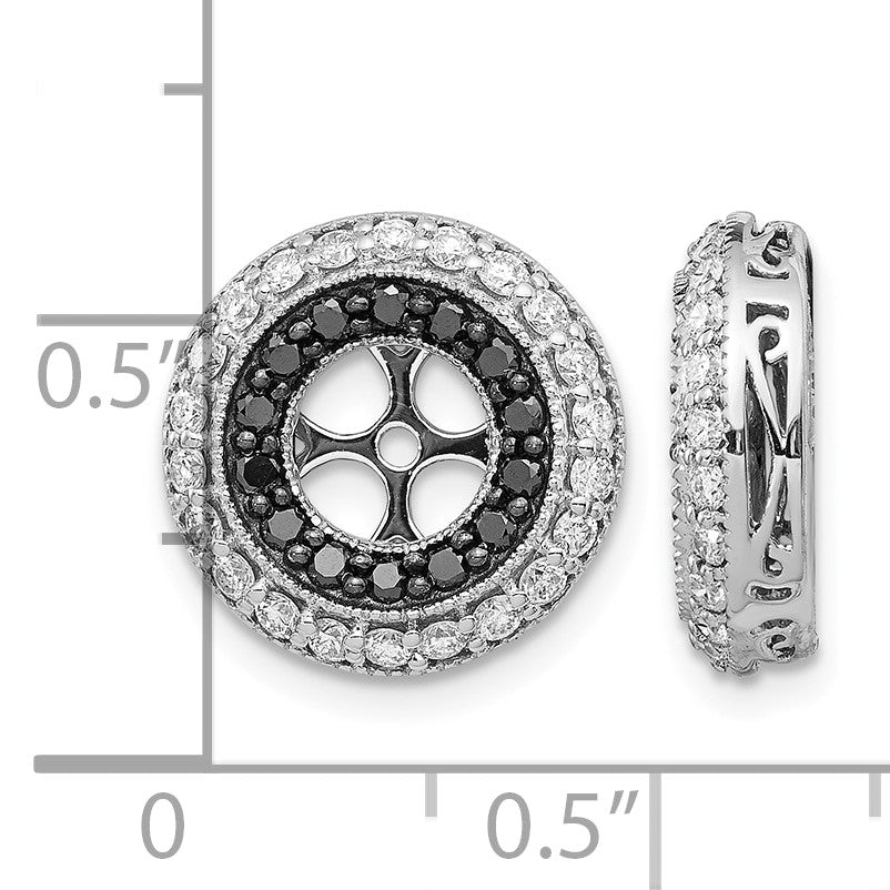14k White Gold 1 carat Black and White Diamond Double Circle Earring Jackets