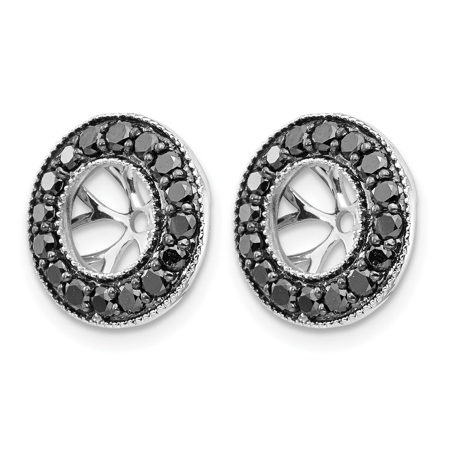 14k White Gold 3/4 carat Black Diamond Circle Earring Jackets