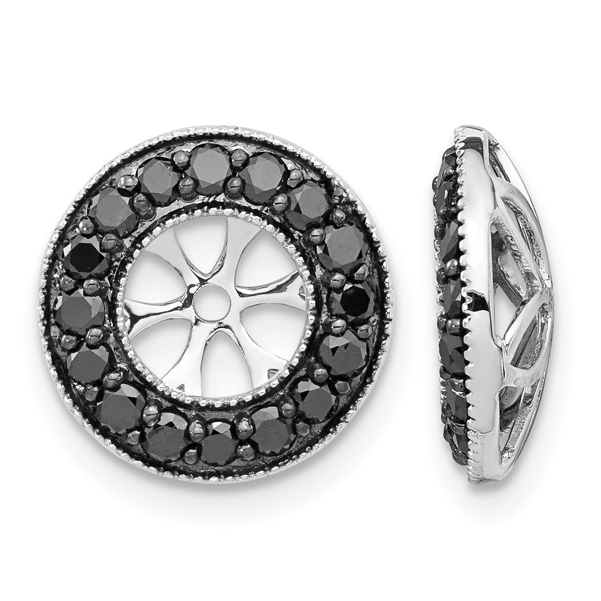 14k White Gold 3/4 carat Black Diamond Circle Earring Jackets