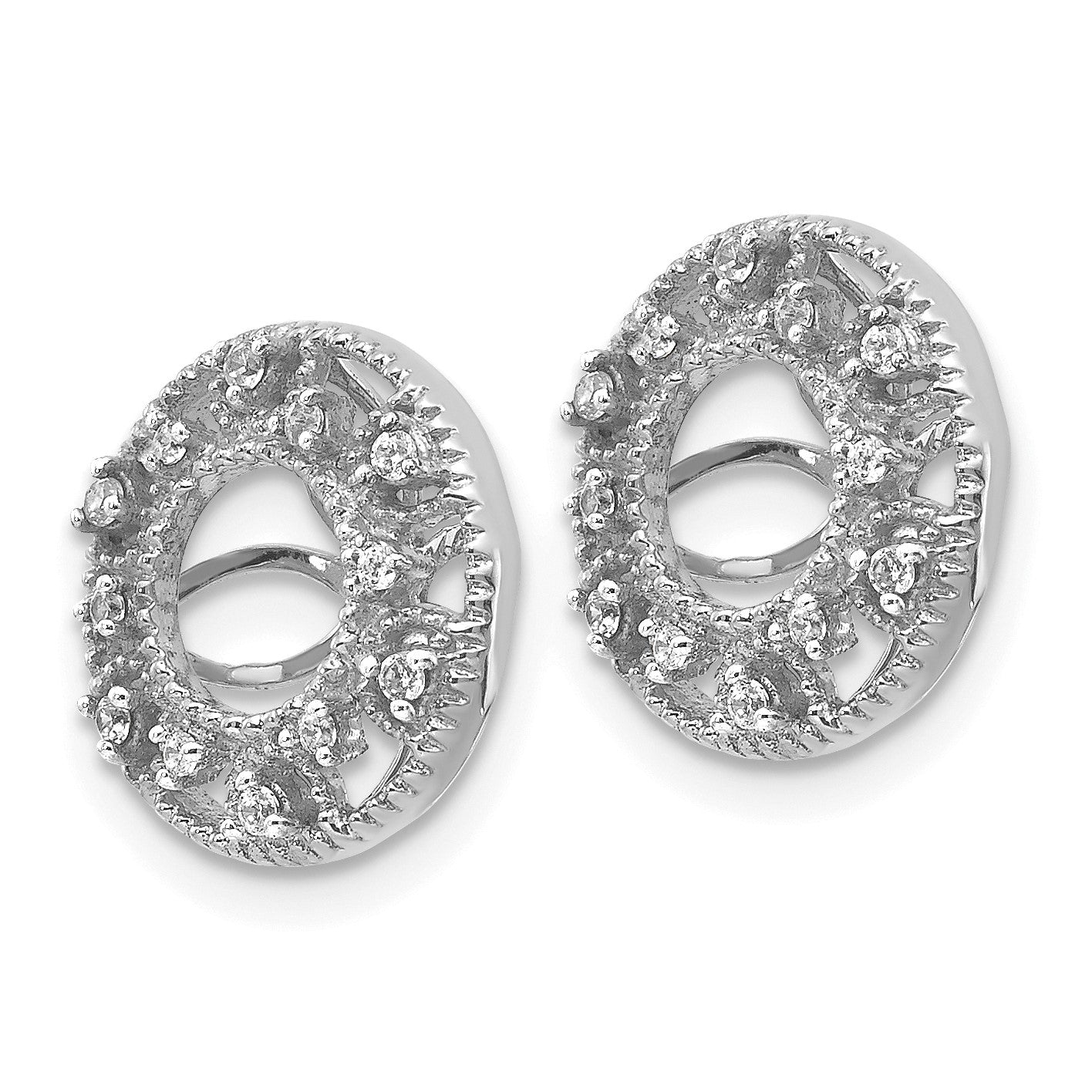 14k White Gold 1/10 carat Diamond Fancy Circle Earring Jackets