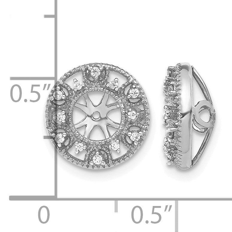 14k White Gold 1/10 carat Diamond Fancy Circle Earring Jackets