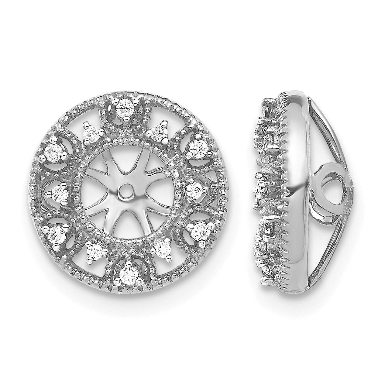 14k White Gold 1/10 carat Diamond Fancy Circle Earring Jackets