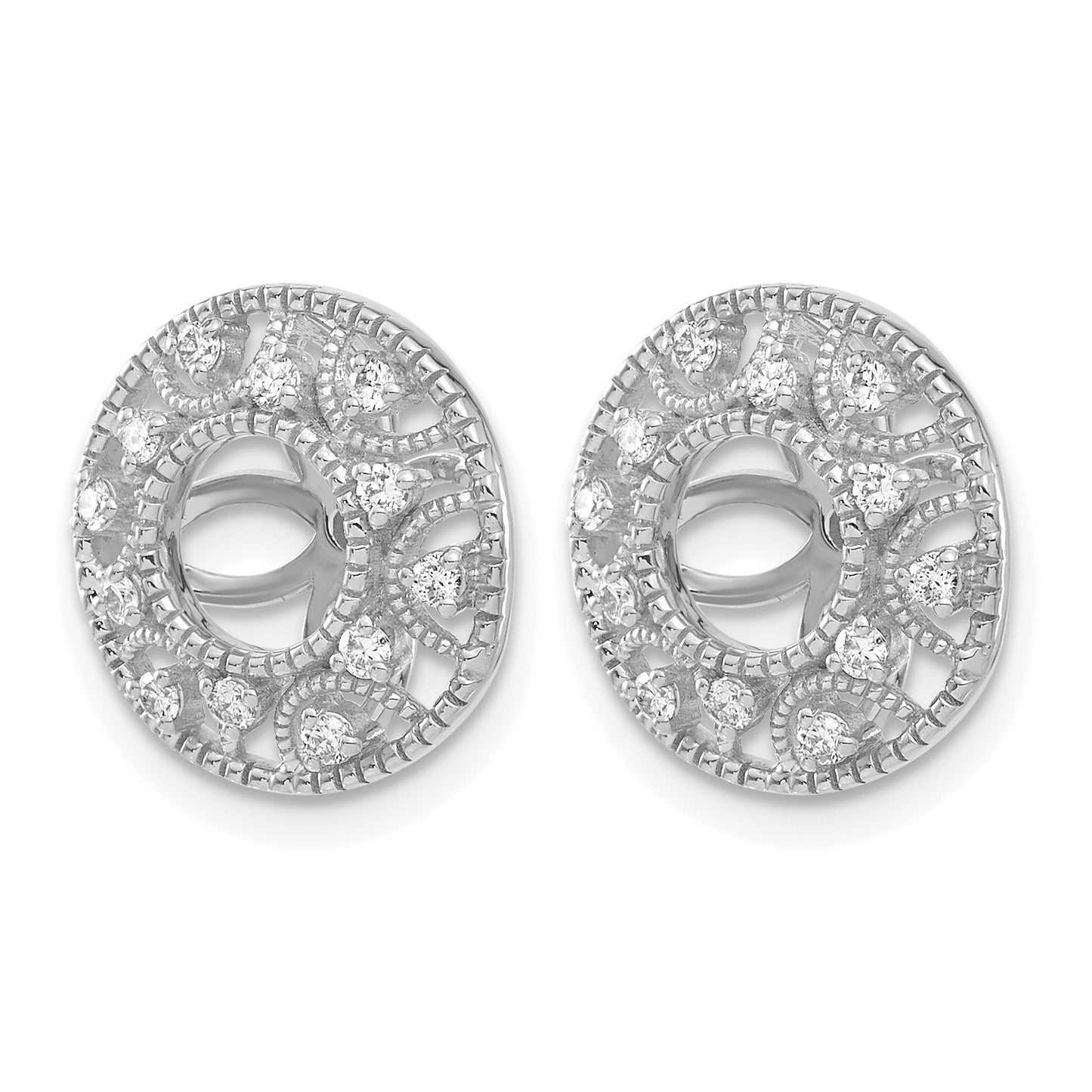 14k White Gold 1/4 carat Diamond Fancy Circle Earring Jackets