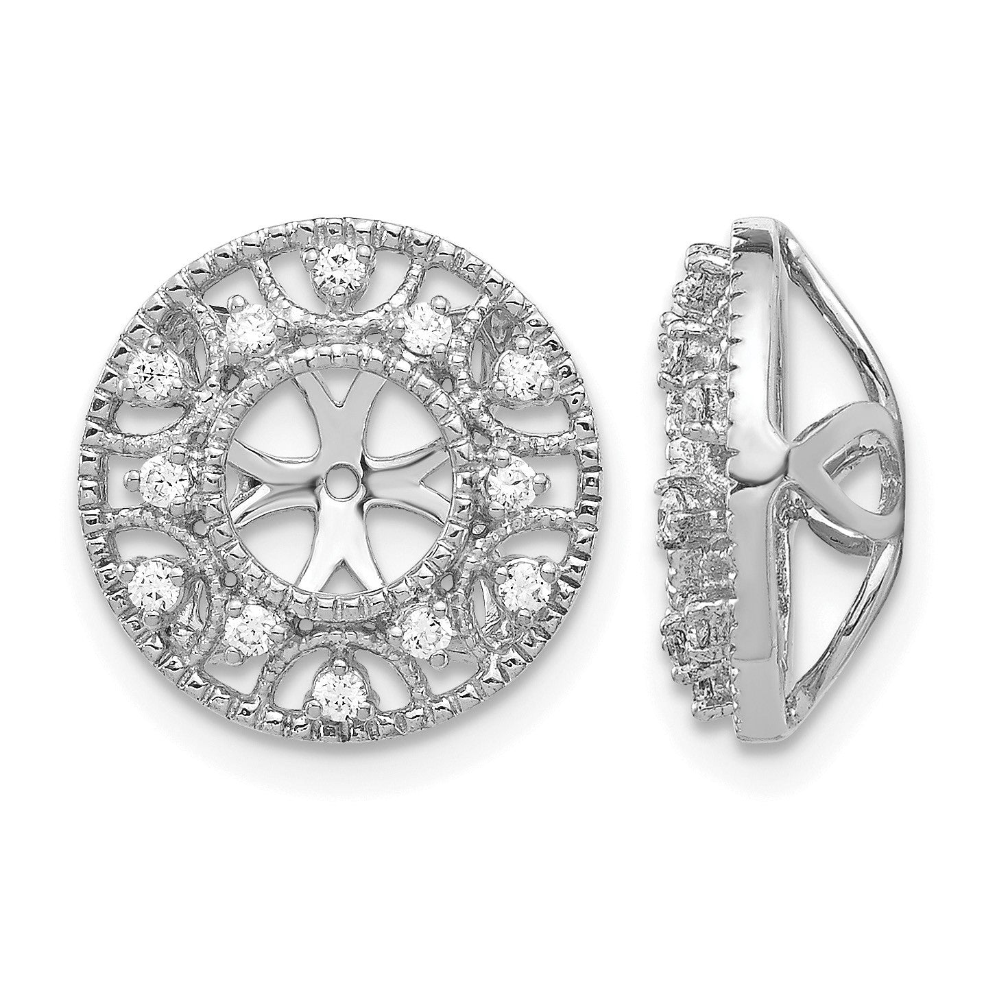14k White Gold 1/4 carat Diamond Fancy Circle Earring Jackets