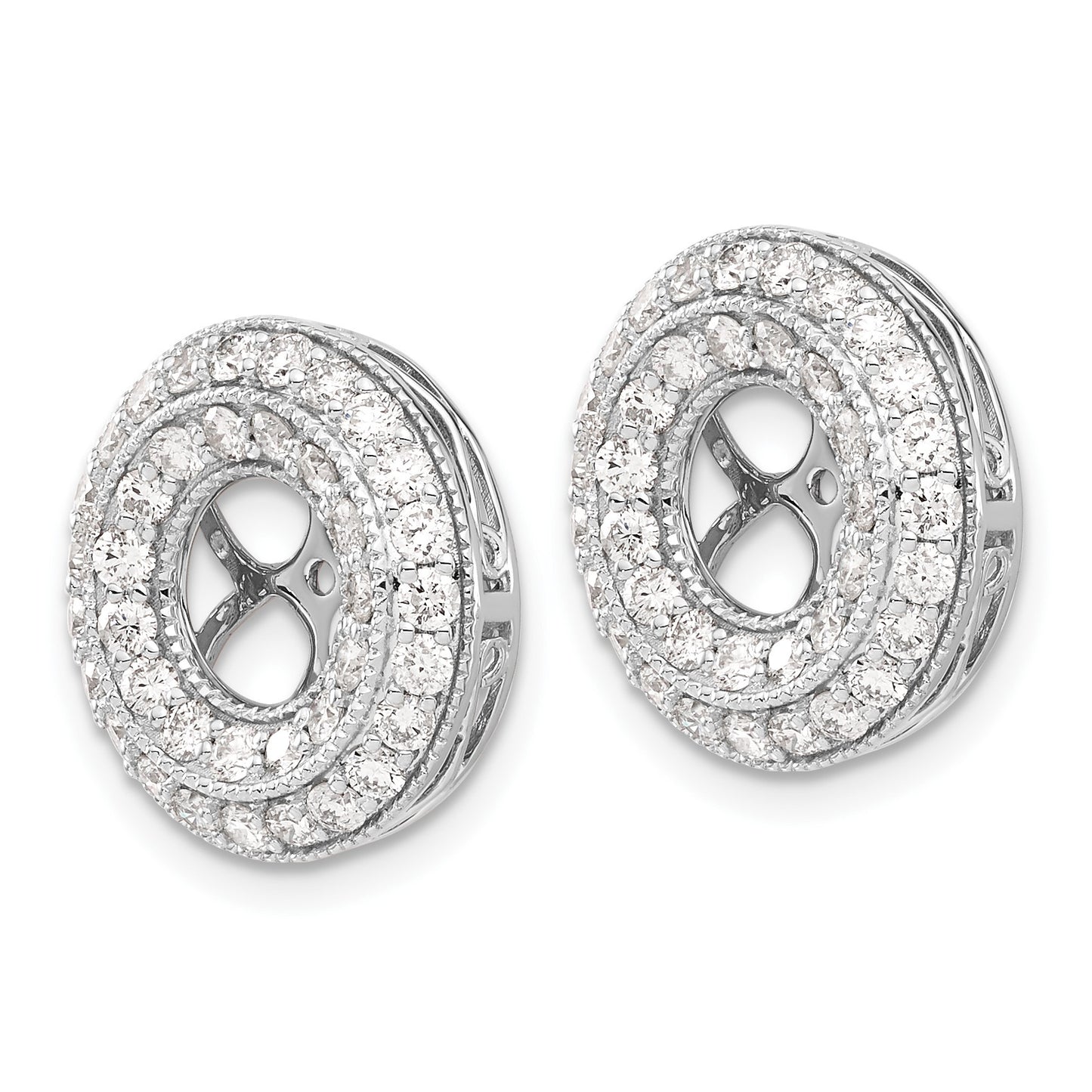 14k White Gold 1.5 carat Diamond Double Circle Earring Jackets
