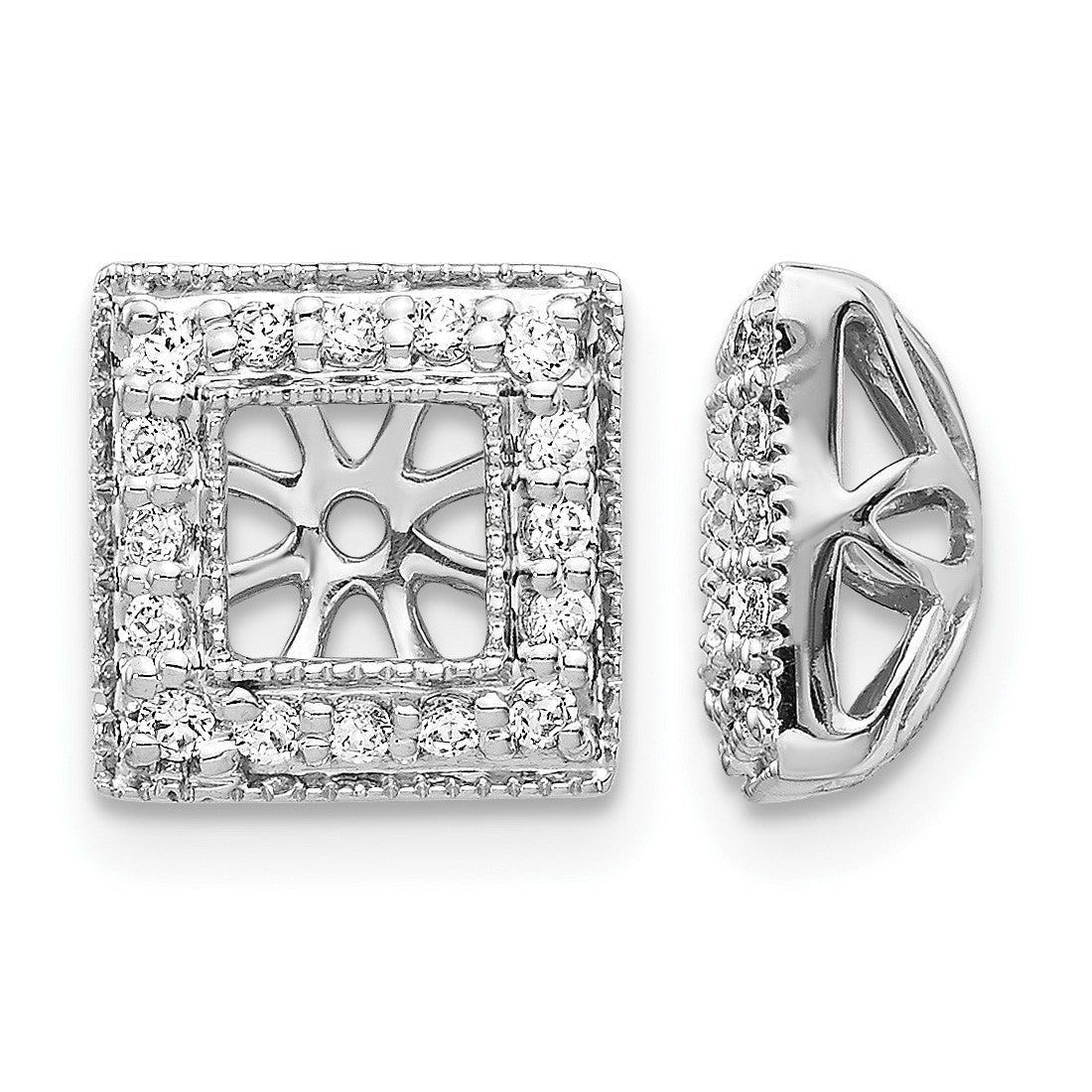 14k White Gold 1/4 carat Diamond Square Earring Jackets