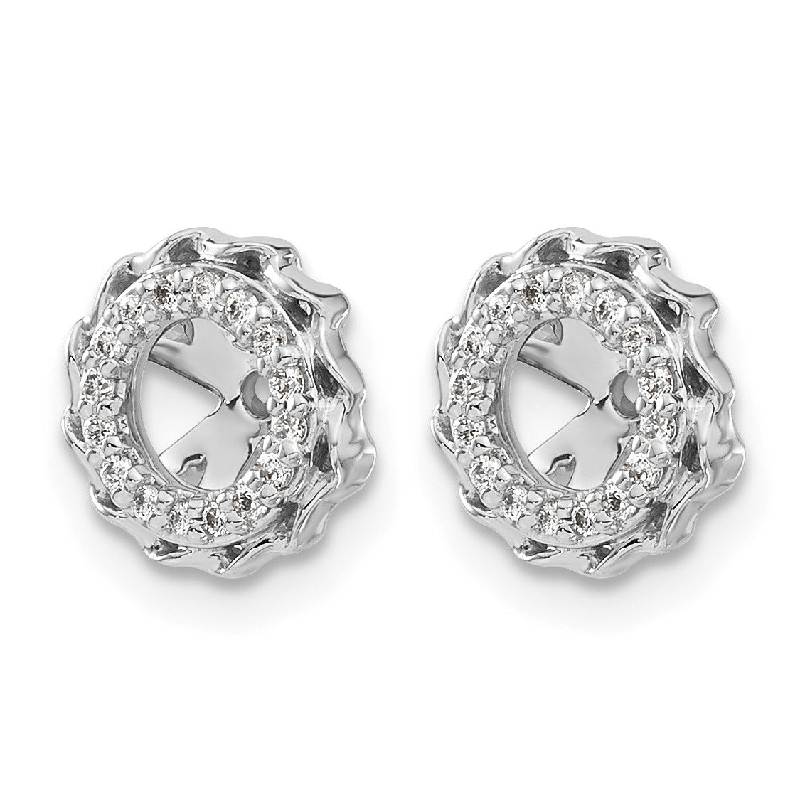 14k White Gold Twisted Edge 1/10 carat Diamond Earring Jackets