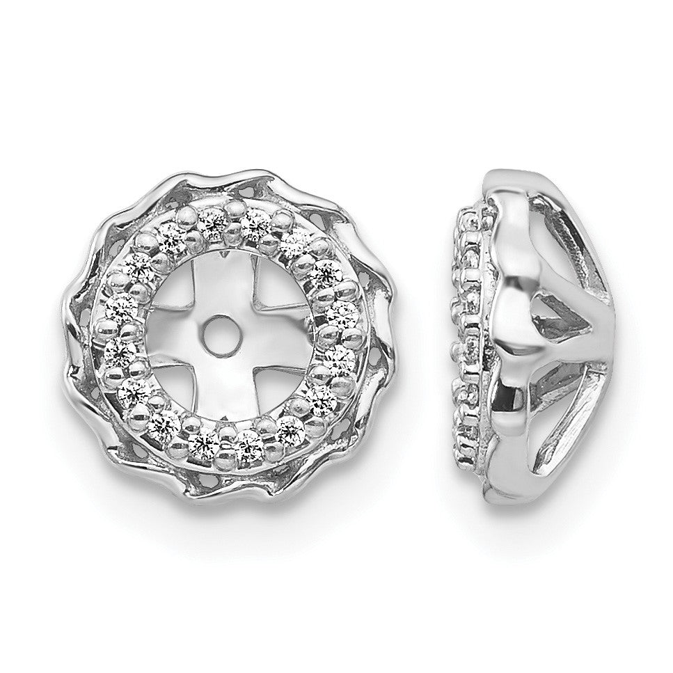 14k White Gold Twisted Edge 1/10 carat Diamond Earring Jackets