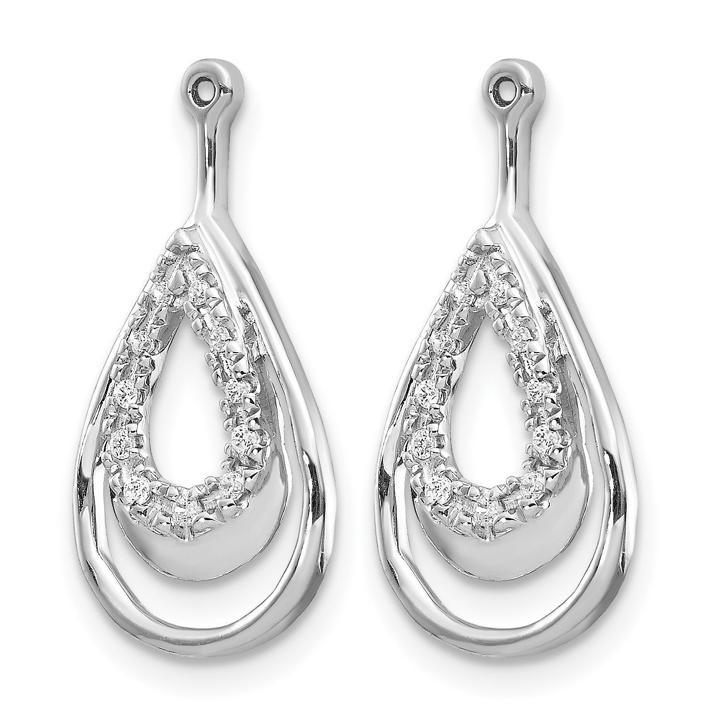 14k White Gold Double Teardrop Diamond Earring Jackets