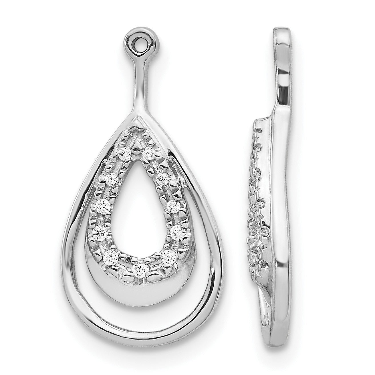 14k White Gold Double Teardrop Diamond Earring Jackets