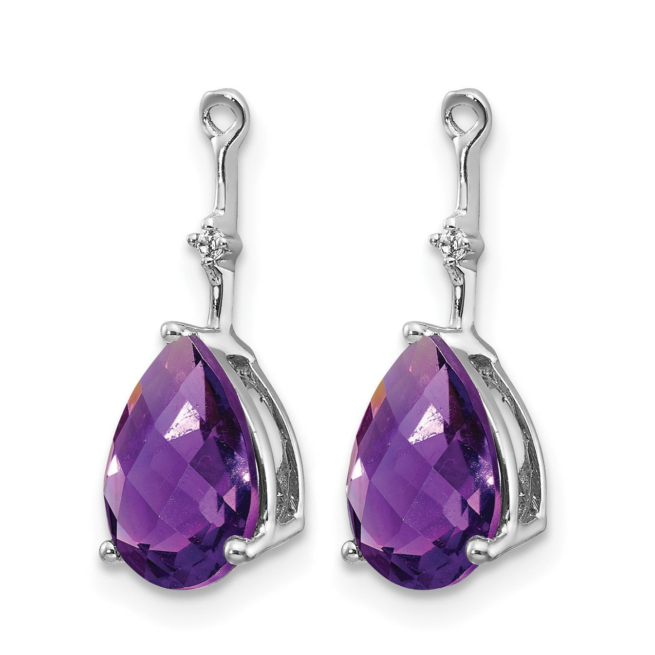 14k White Gold Diamond and 8x6 Pear Amethyst Earring Jackets