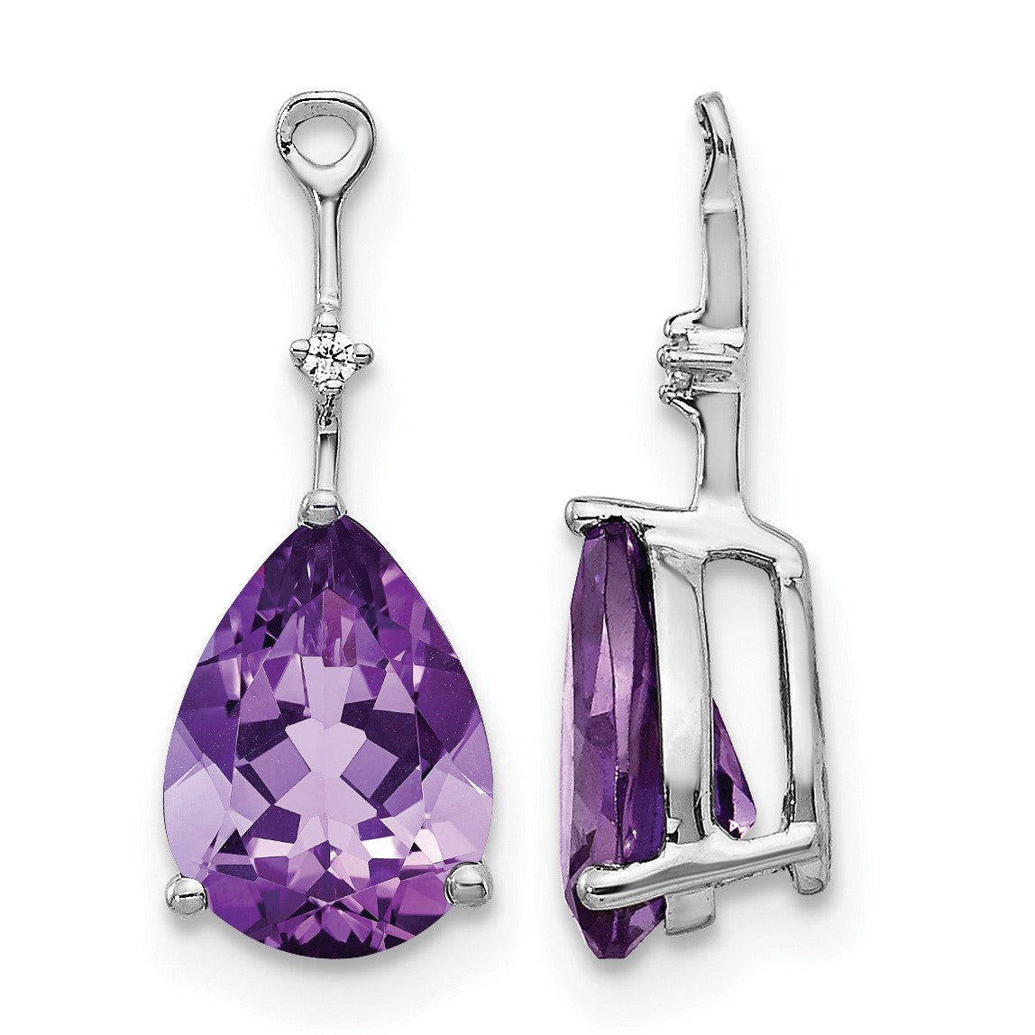 14k White Gold Diamond and 8x6 Pear Amethyst Earring Jackets