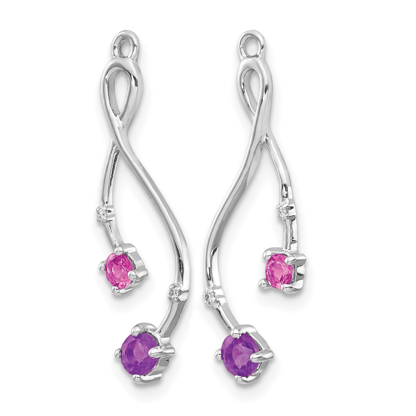 14k White Gold Diamond/Amethyst/Pink Tourmaline Dangle Earring Jackets