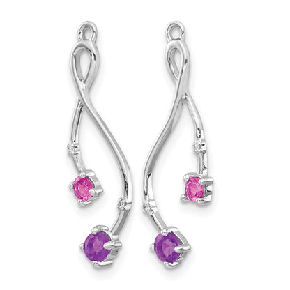 14k White Gold Diamond/Amethyst/Pink Tourmaline Dangle Earring Jackets