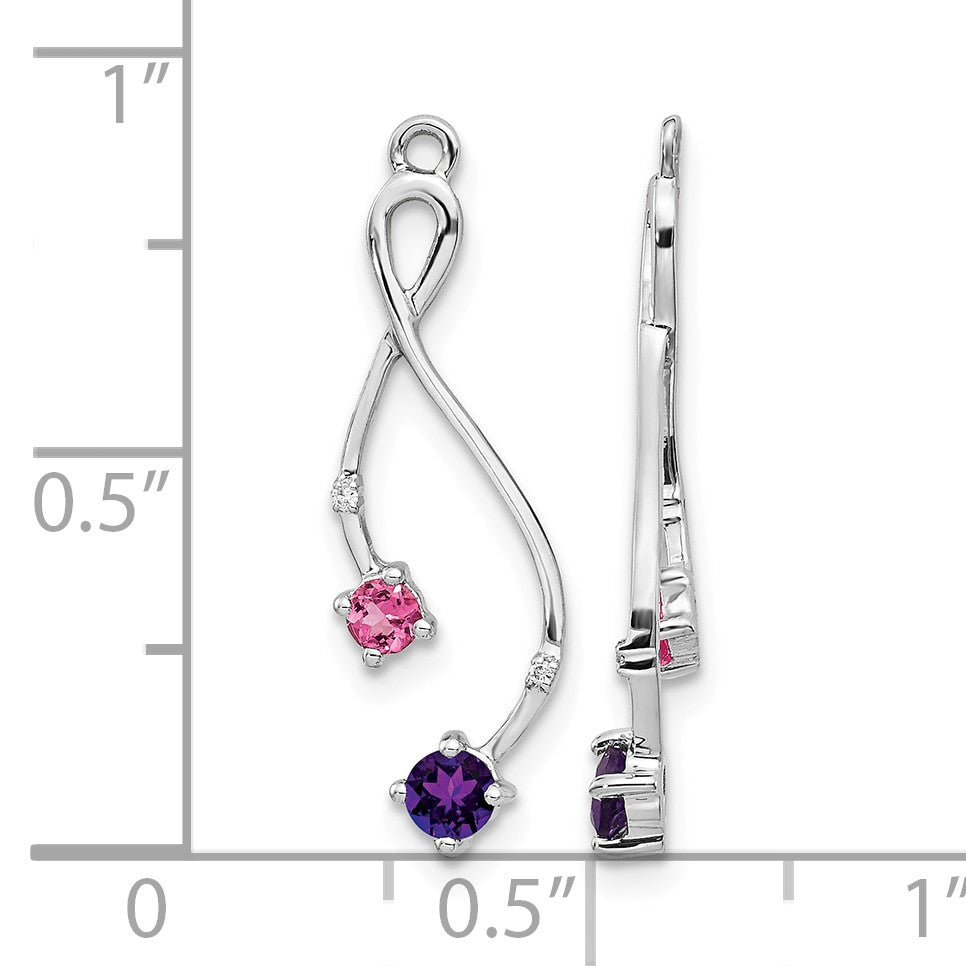 14k White Gold Diamond/Amethyst/Pink Tourmaline Dangle Earring Jackets
