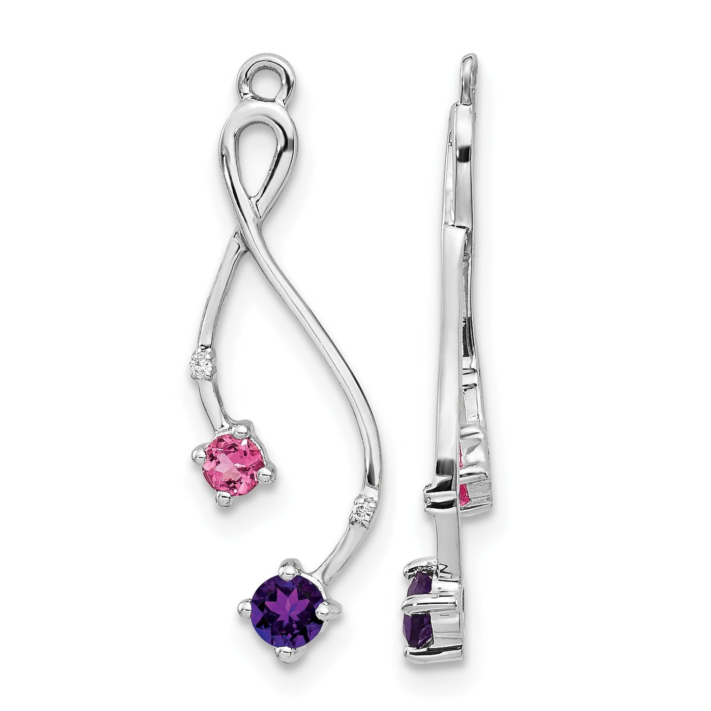 14k White Gold Diamond/Amethyst/Pink Tourmaline Dangle Earring Jackets