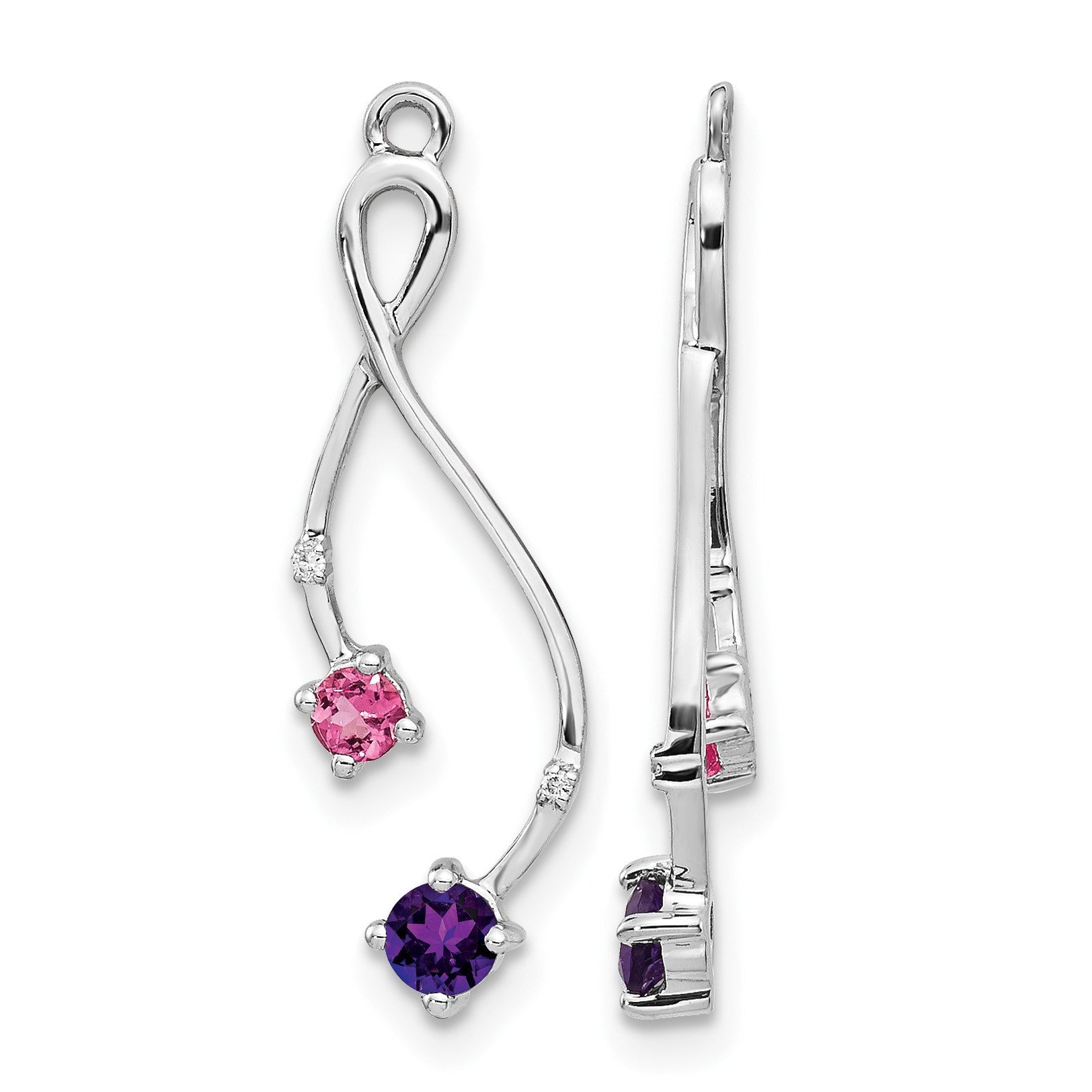 14k White Gold Diamond/Amethyst/Pink Tourmaline Dangle Earring Jackets