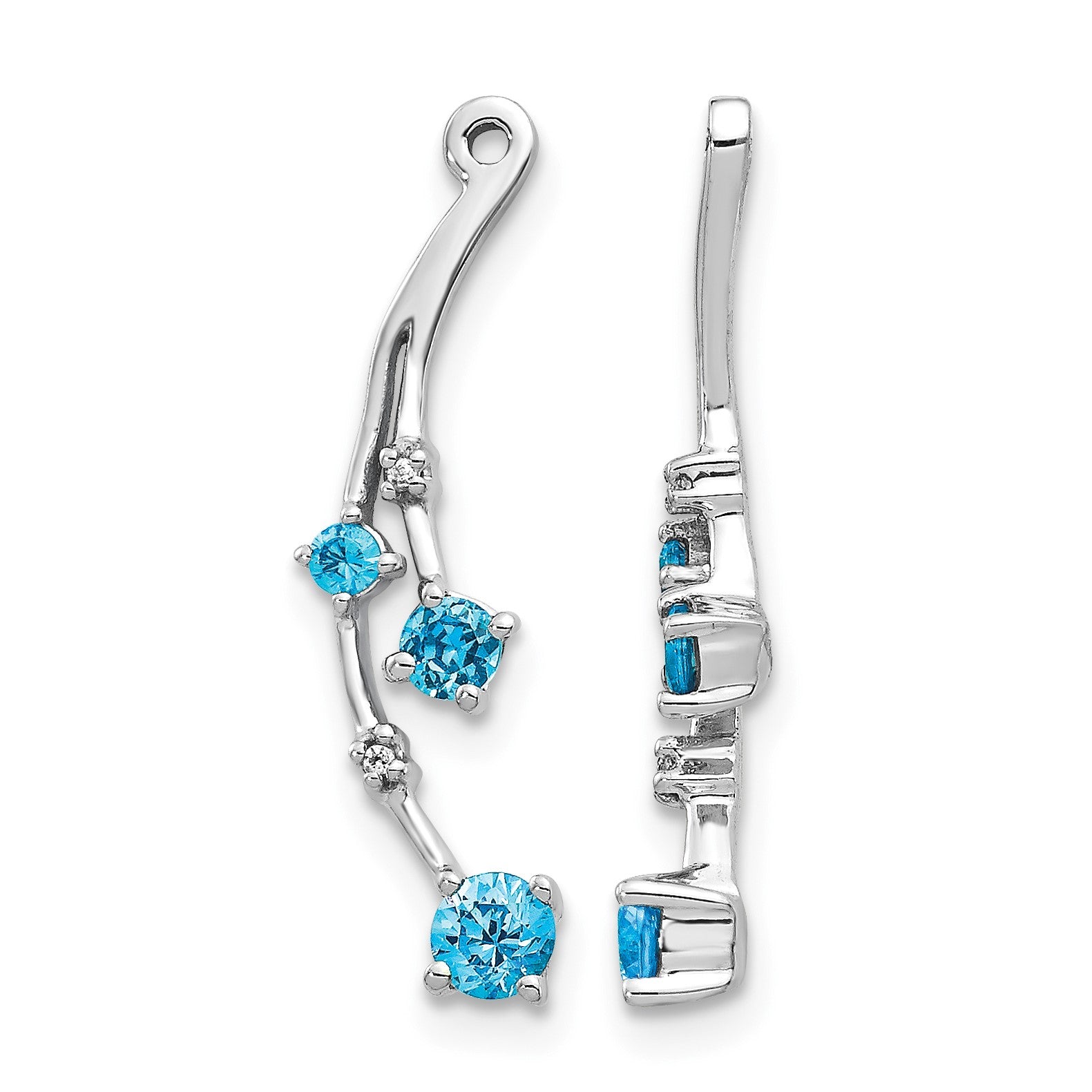 14k White Gold Diamond and Blue Topaz Dangle Earring Jackets
