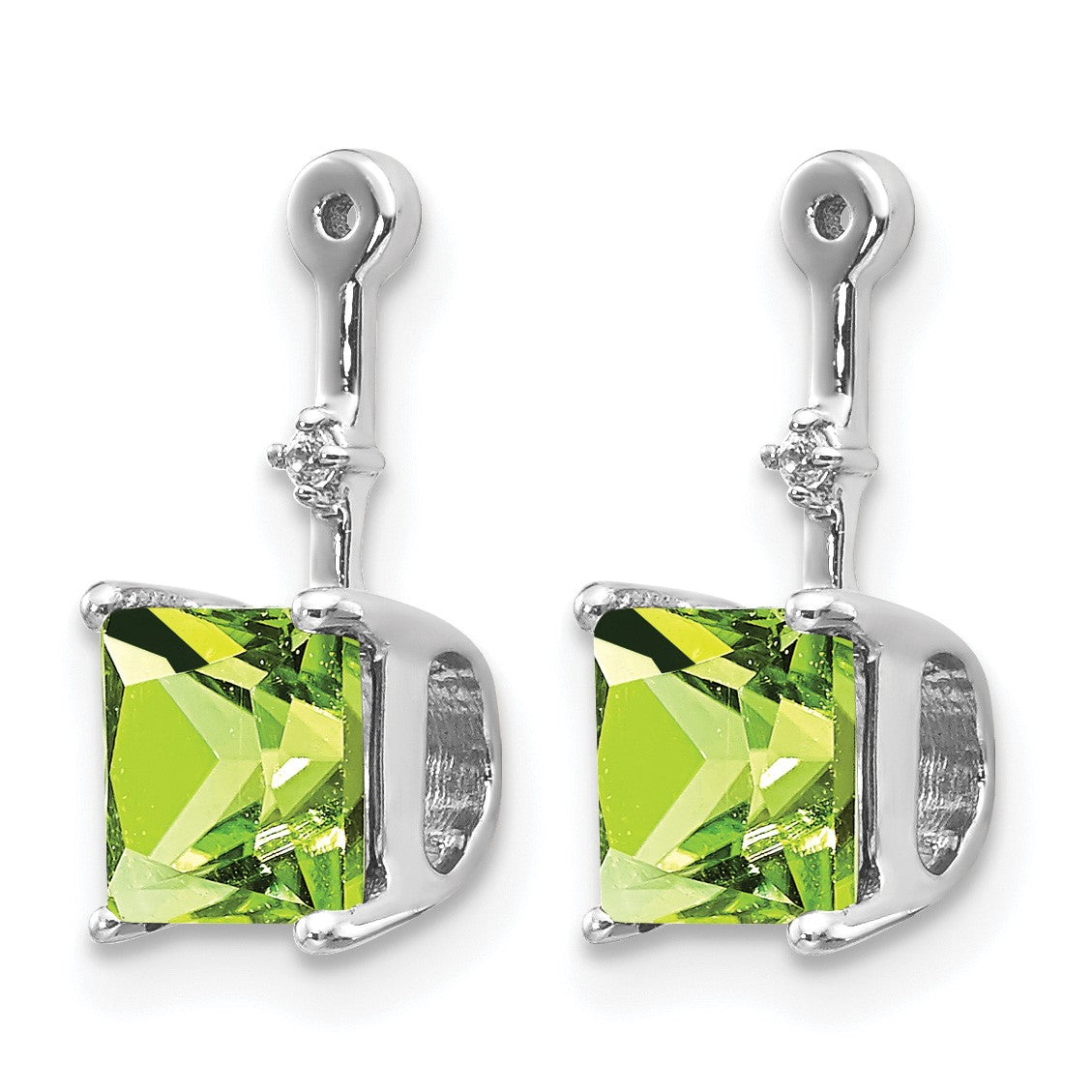 14k White Gold Diamond and 5mm Square Peridot Earring Jackets
