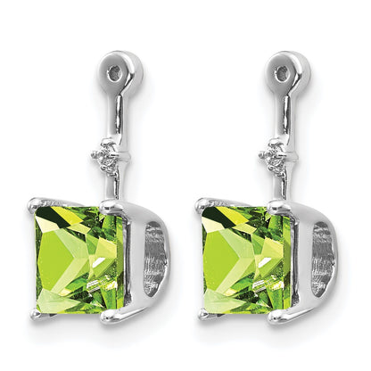 14k White Gold Diamond and 5mm Square Peridot Earring Jackets
