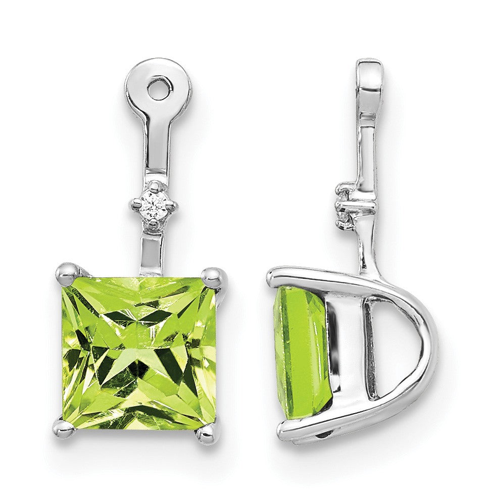 14k White Gold Diamond and 5mm Square Peridot Earring Jackets