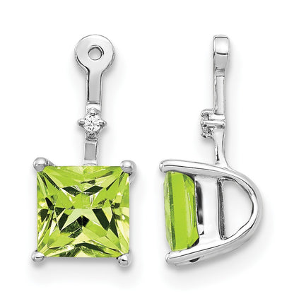 14k White Gold Diamond and 5mm Square Peridot Earring Jackets