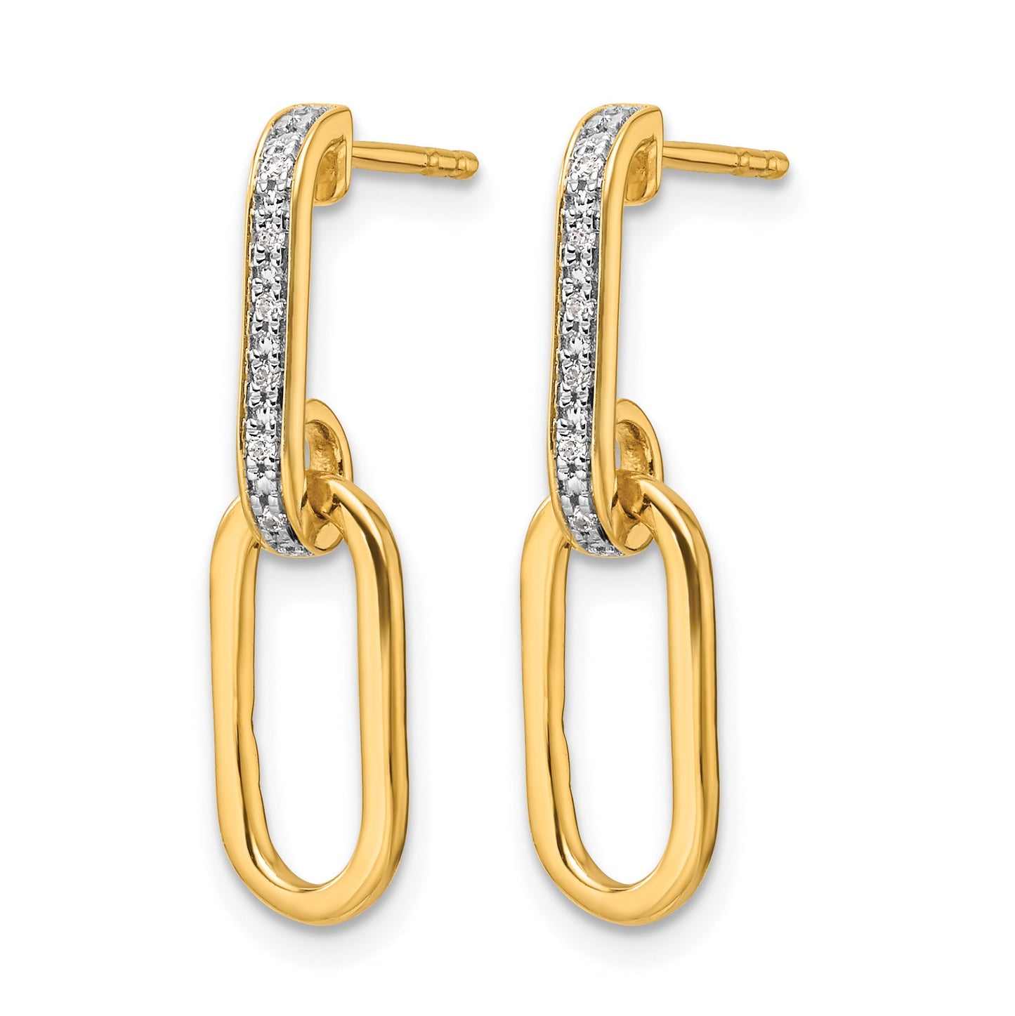 14K Polished 1/20 carat Diamond Paperclip Link Dangle Post Earrings