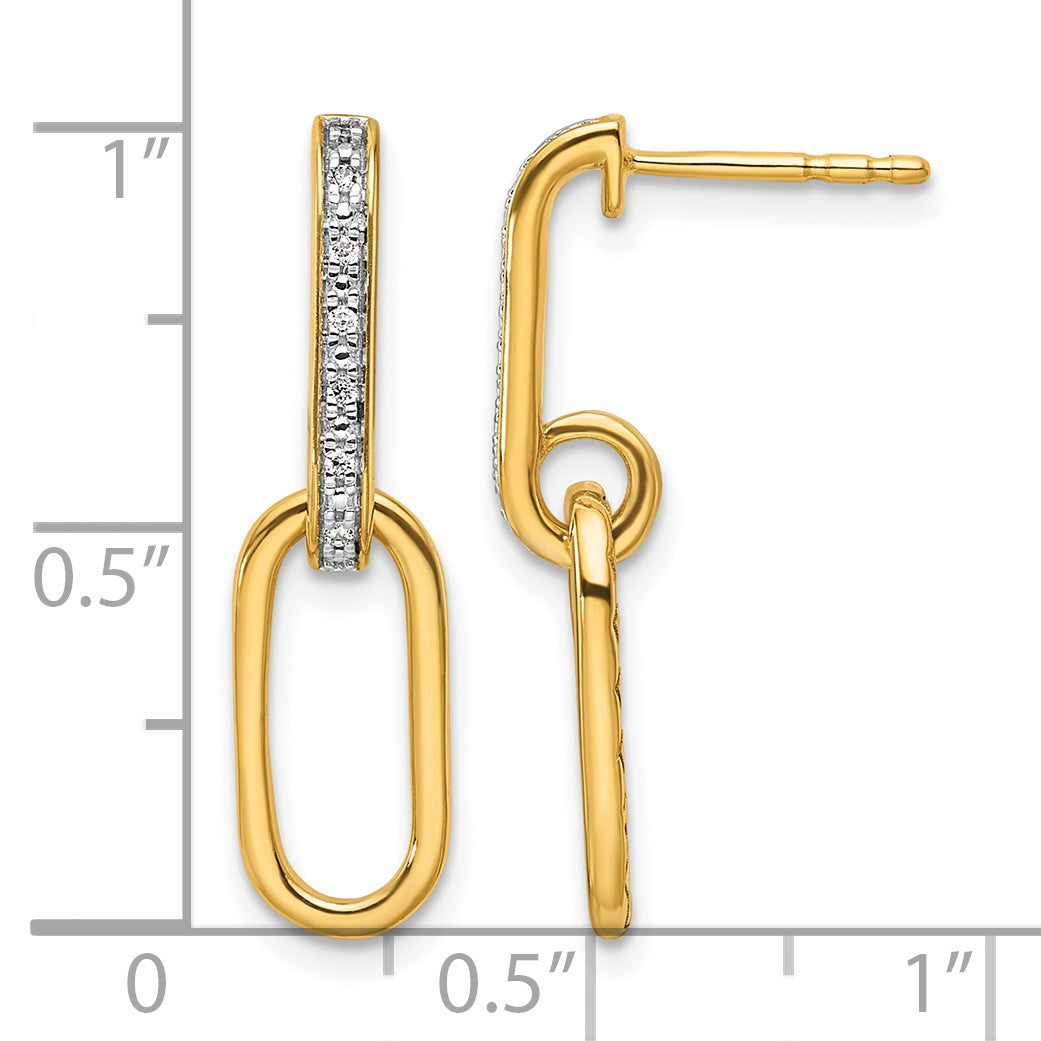 14K Polished 1/20 carat Diamond Paperclip Link Dangle Post Earrings