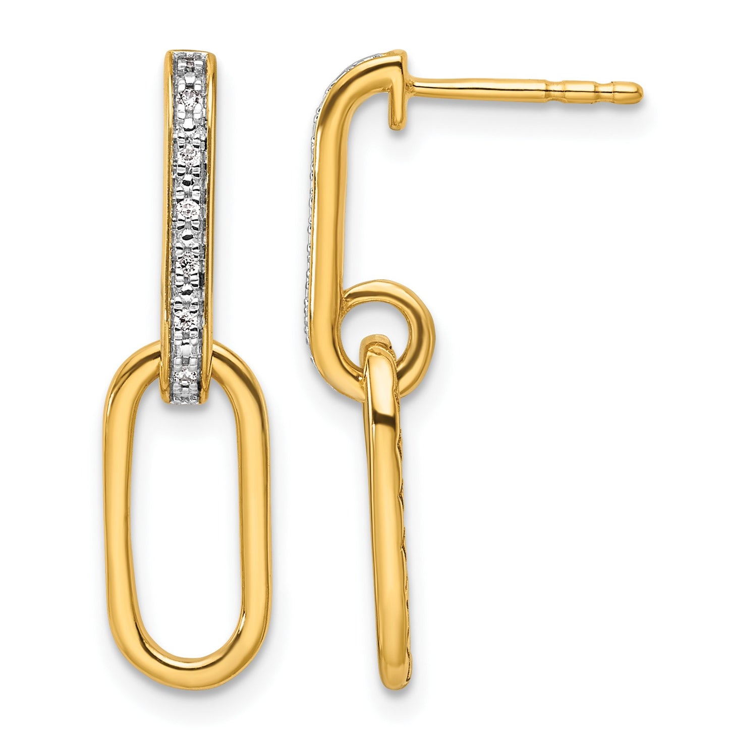 14K Polished 1/20 carat Diamond Paperclip Link Dangle Post Earrings