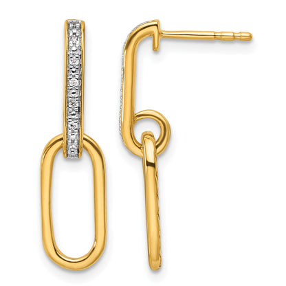 14K Polished 1/20 carat Diamond Paperclip Link Dangle Post Earrings