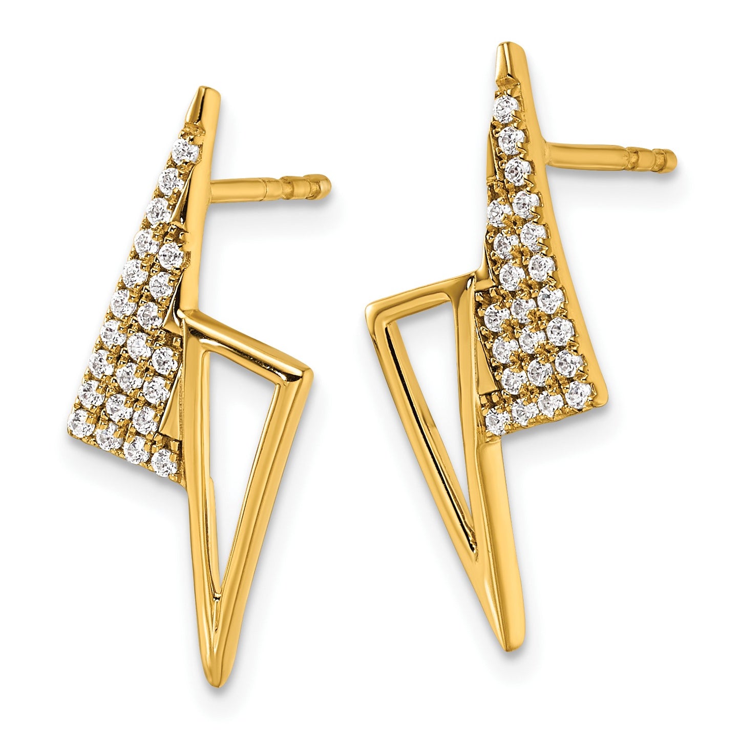 14K Polished 1/5 carat Diamond Geometric Triangles Fashion Post Earrings
