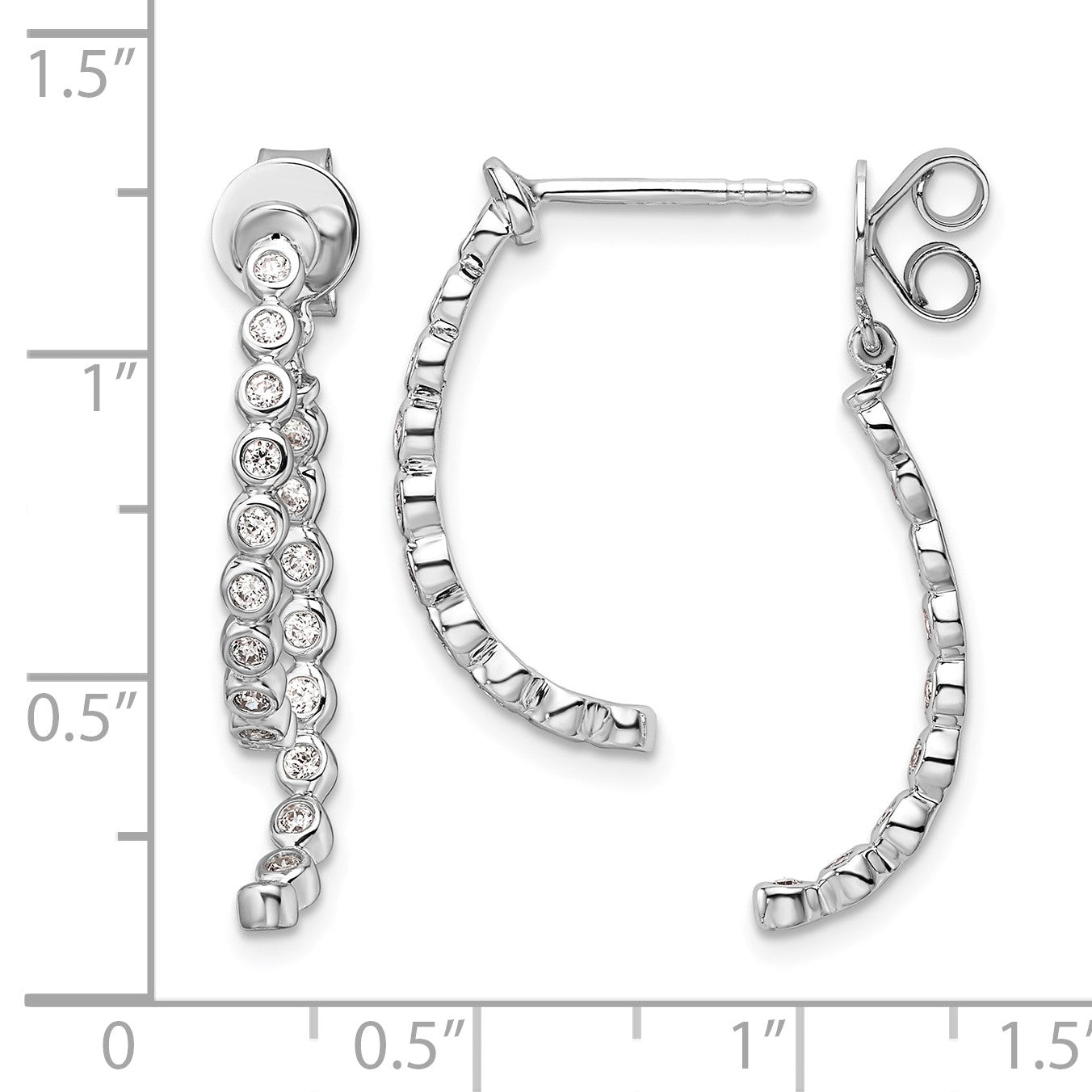 14K White Gold Polished 3/8 carat Diamond Bezel Front and Back Dangle Earrings