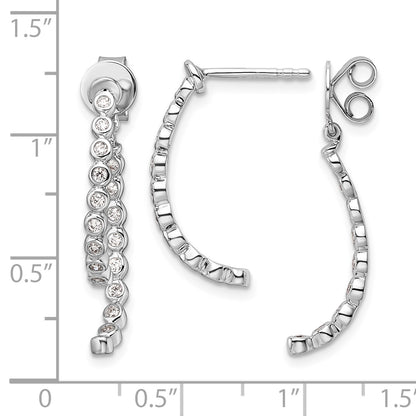 14K White Gold Polished 3/8 carat Diamond Bezel Front and Back Dangle Earrings