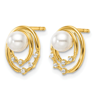 14K Polished 1/20 carat Diamond and White Freshwater Cultured Pearl Ovals Drop Post Earrings