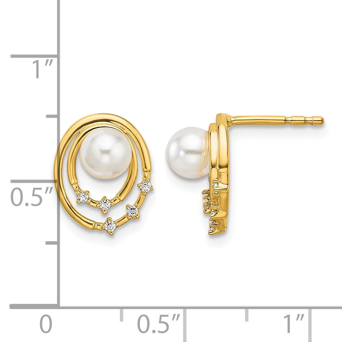 14K Polished 1/20 carat Diamond and White Freshwater Cultured Pearl Ovals Drop Post Earrings