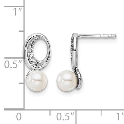 14K White Gold Polished 1/20 carat Diamond and White Freshwater Cultured Pearl Drop Post Earrings