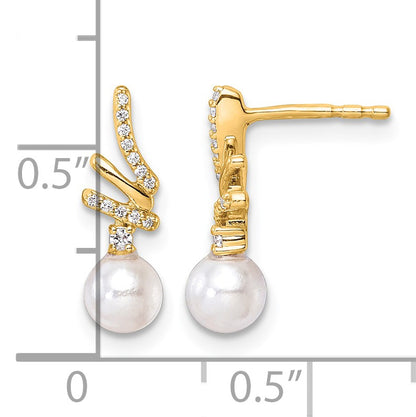 14K Polished 1/10 carat Diamond and White Freshwater Cultured Pearl Drop Post Earrings