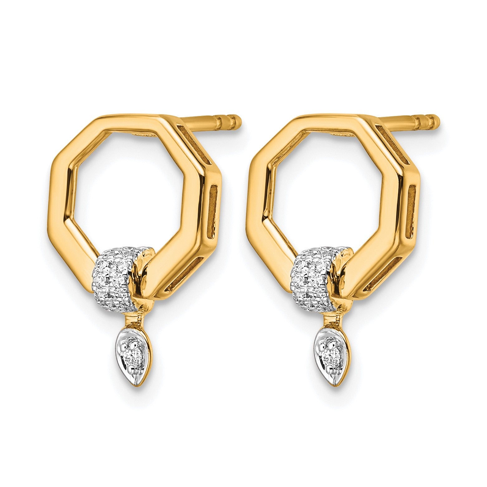 14K Polished 1/10 carat Diamond Octagon Drop Post Earrings