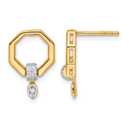 14K Polished 1/10 carat Diamond Octagon Drop Post Earrings