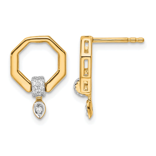 14K Polished 1/10 carat Diamond Octagon Drop Post Earrings