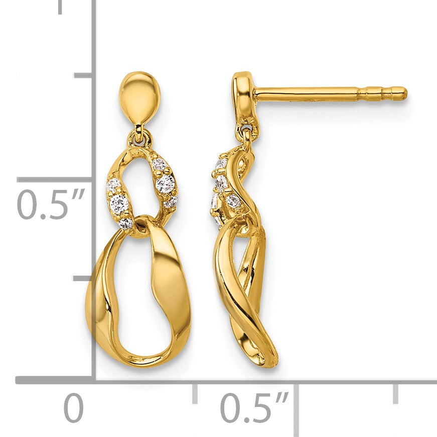 14K Polished 1/15 carat Diamond Wavy Oval Dangle Post Earrings