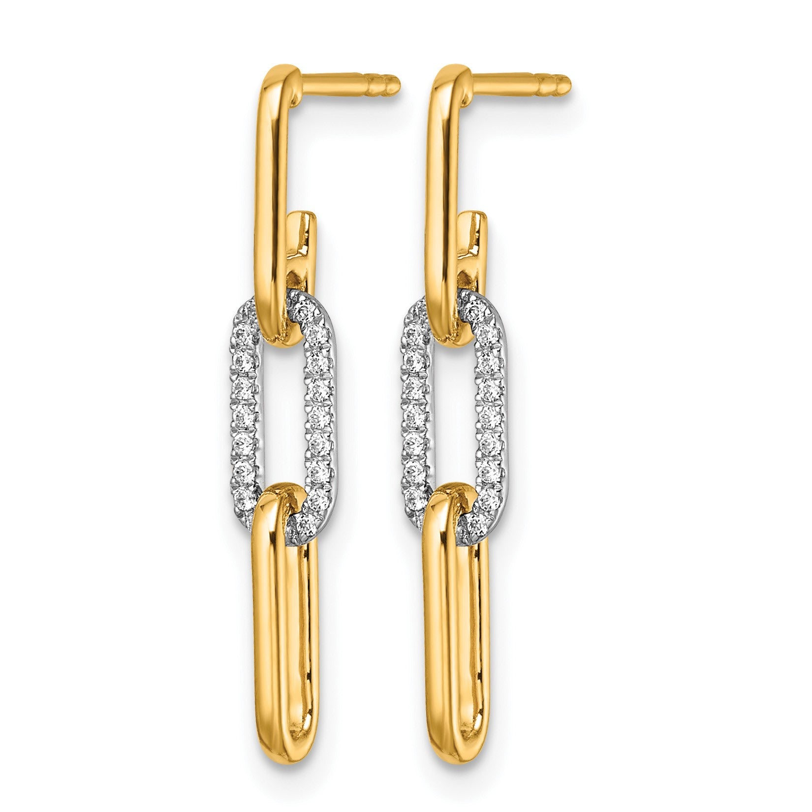 14K Two-tone 1/5 carat Diamond Paperclip Link Dangle Post Earrings