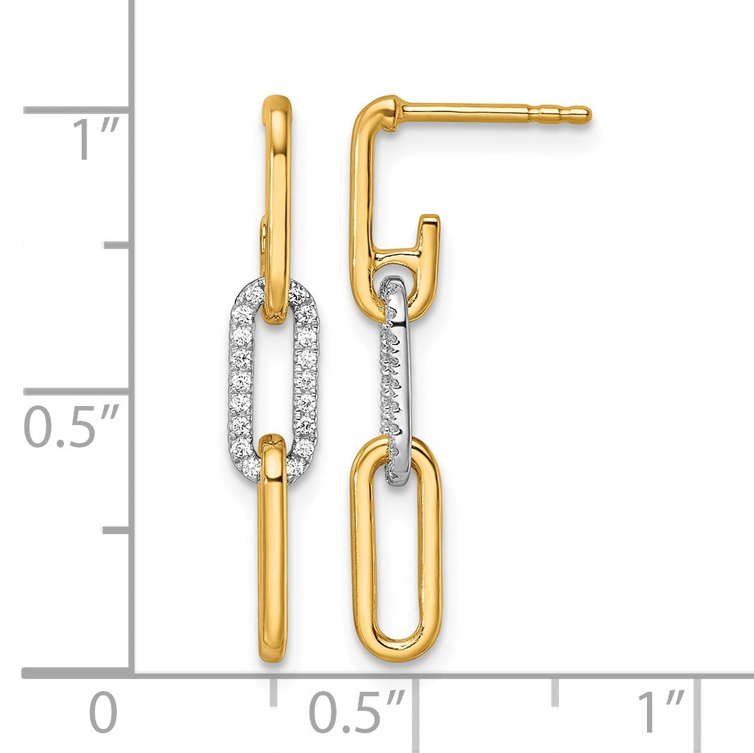 14K Two-tone 1/5 carat Diamond Paperclip Link Dangle Post Earrings