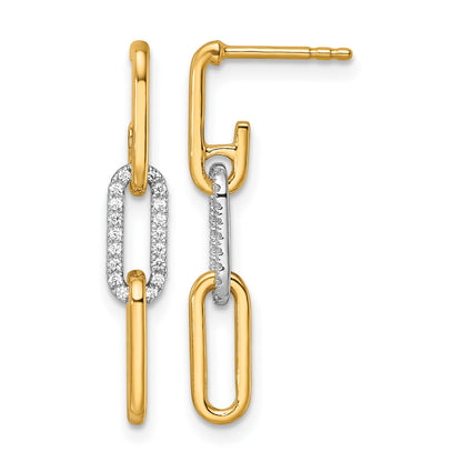 14K Two-tone 1/5 carat Diamond Paperclip Link Dangle Post Earrings